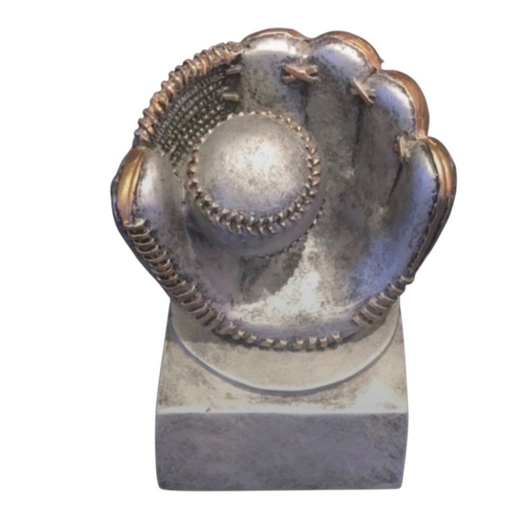 VINTAGE Baseball Glove And Ball Silver Resin Decor